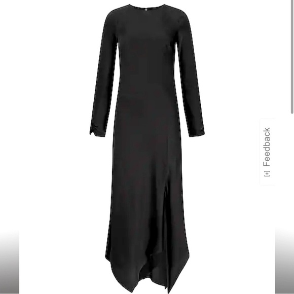 NEW EXPRESS $98 BLACK SATIN LONG SLEEVE ASYMMETRICAL HEM MAXI DRESS SIZE LARGE - Picture 2 of 12